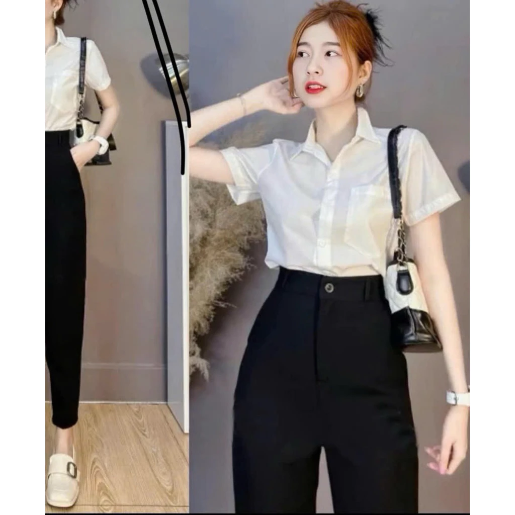Áo trắng sơ mi nữ ngắn tay 38-65 kg