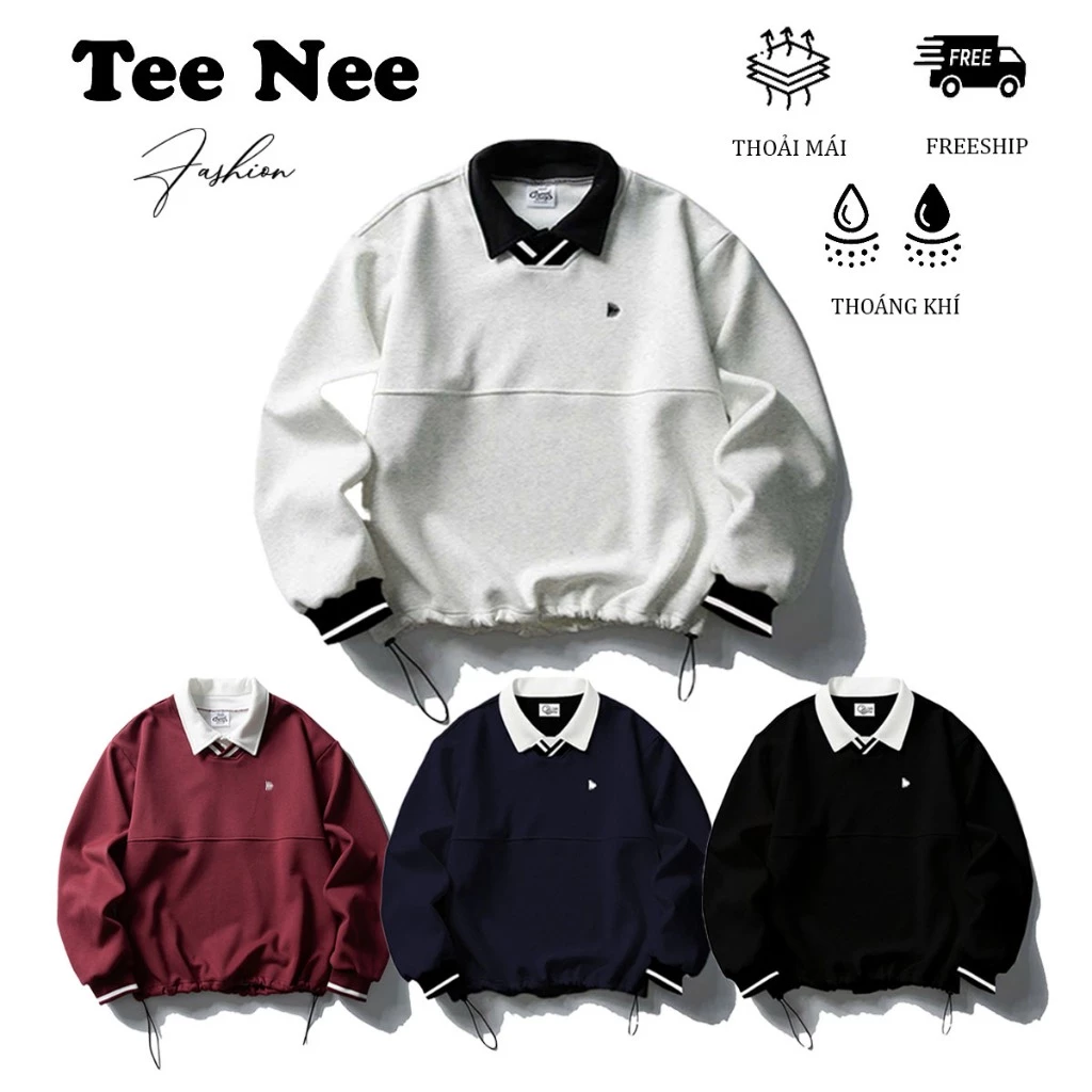 Áo sweater Nam Nữ chất 2 da Cotton cao cấp mịn bông TeeNee mùa thu đông Form Rộng có cổ Unisex