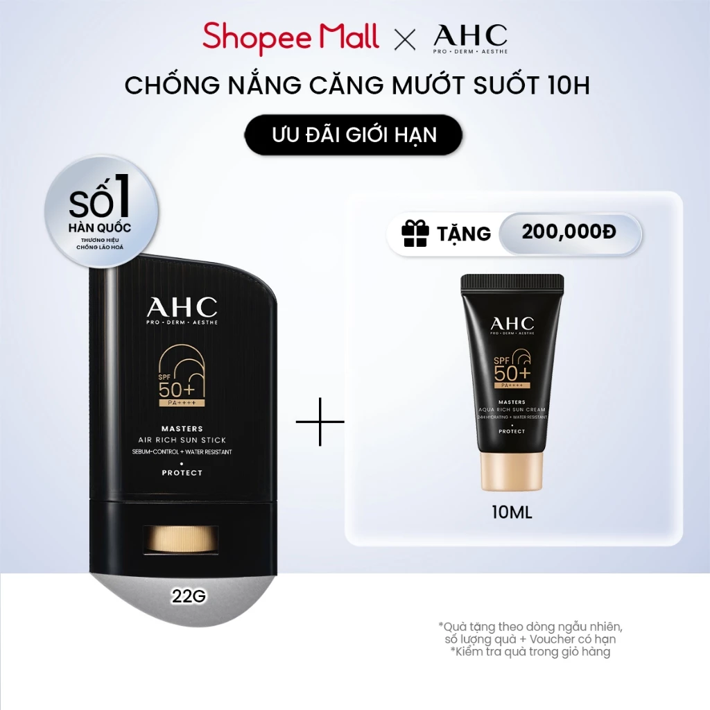 Sáp Chống Nắng AHC phổ rộng kiềm dầu suốt 24H Masters Air Rich Sun Stick 22g