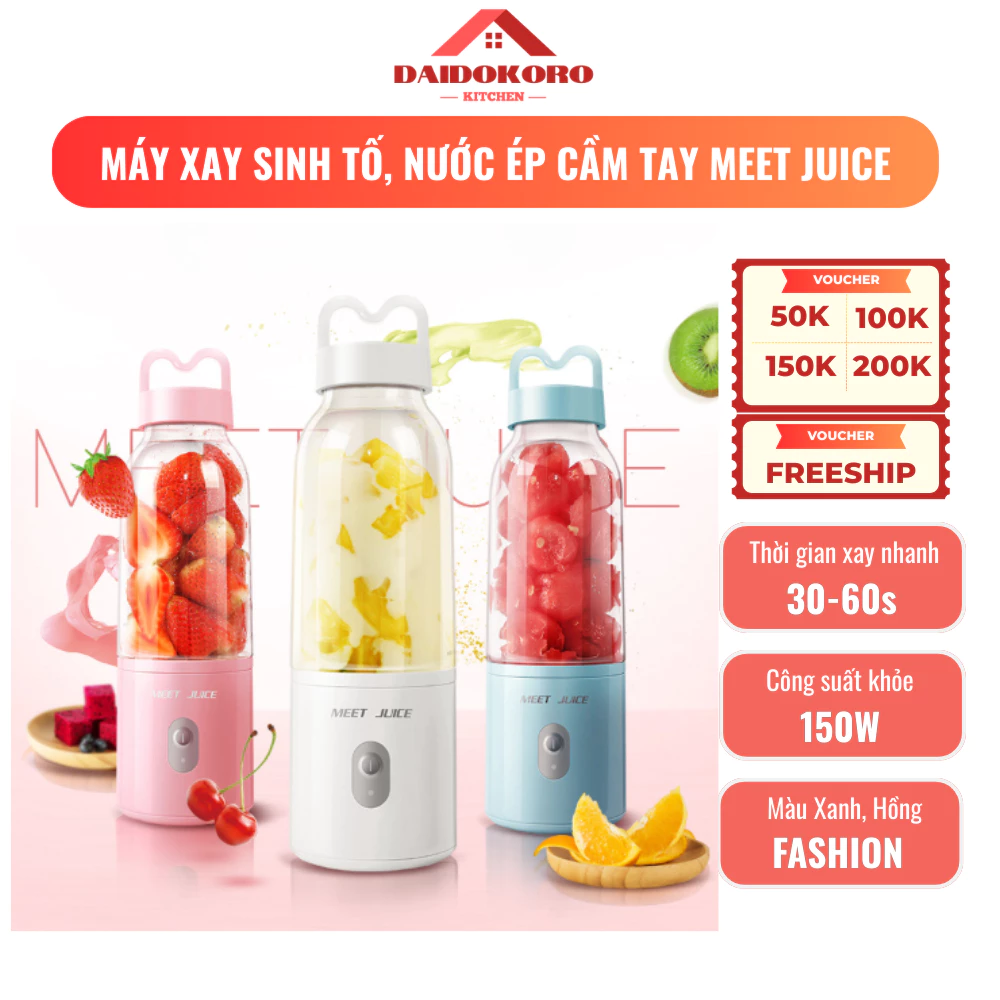 Máy Xay Sinh Tố Nước Ép Cầm Tay VOVI MEET JUICE Dung tích 500ml Thời Gian Xay Chỉ 30-60s