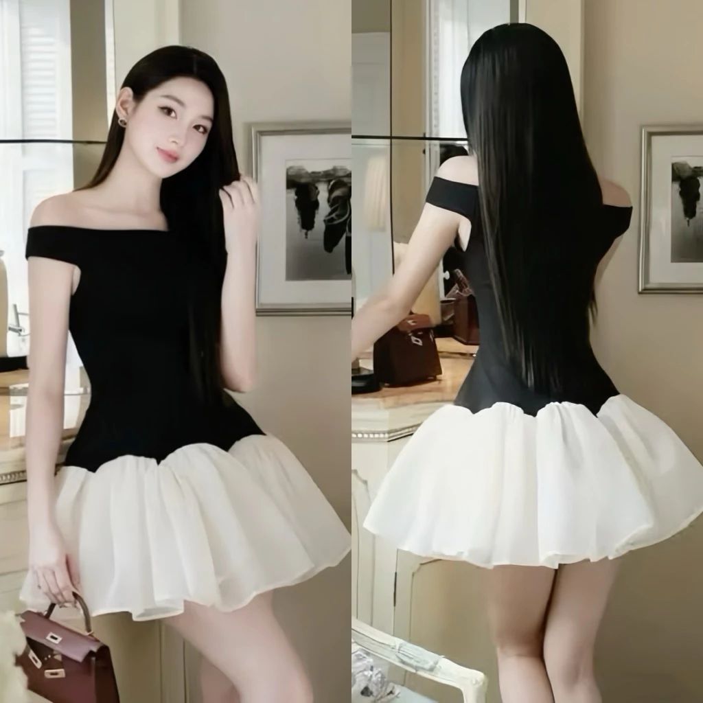 Đầm Trễ Vai Dự Tiệc, Đầm Bẹt Vai Đen Ôm Body Tùng Xoè Tôn Dáng Khoe Eo CÓ KÈM QUẦN BẢO HỘ Mặc Đi Tiệc, Đi Chơi