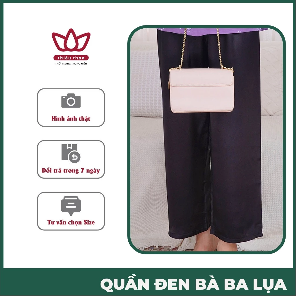Quần Bà Ba Lụa Đen Mềm Mịn Kết Hợp Áo Gấm Nhập Khẩu Cao Cấp, Duyên Dáng Và Quý Phái-Thiều Thoa Store