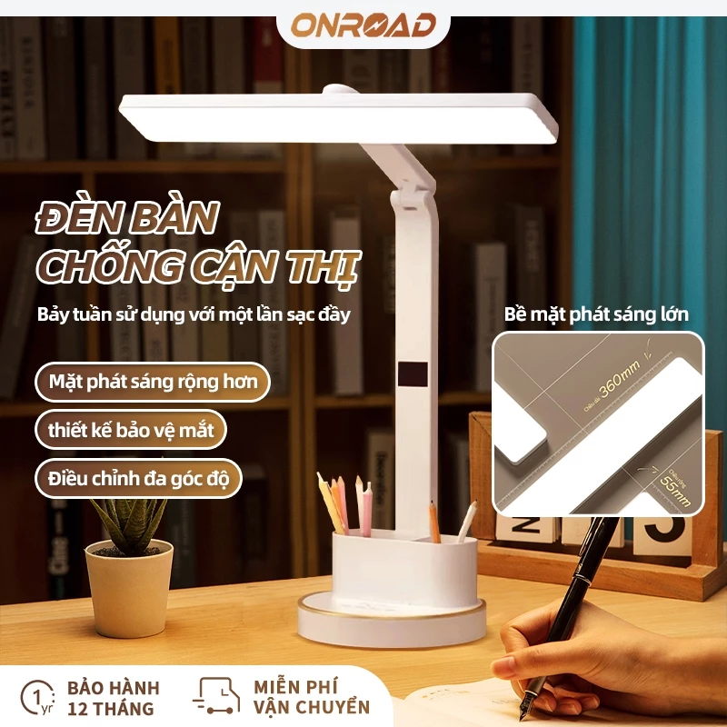 Đèn Học Để Bàn, Đèn Học Tích Điện, Chống Cận, Điều Chỉnh Độ, Có Đồng Hồ, Mặt phát sáng lớn hơn, Xoay trục linh hoạt