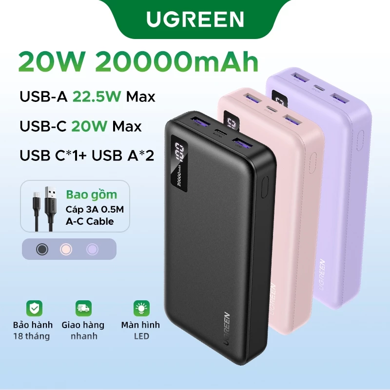 Sạc dự phòng  UGREEN 20000mAh/10000mAh PD20W Sạc nhanh cho điện thoại Android