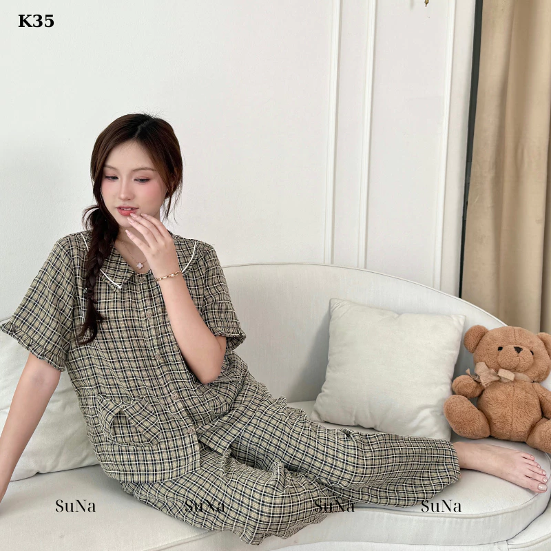 Bộ Pijama Nữ Đồ Bộ Mặc Ở Nhà Nữ SuNa Clothing Tay Ngắn,Quần Dài, Chất Thô Cotton, Thoải Mái Dễ Chịu