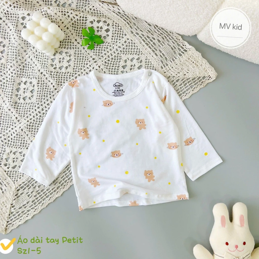 [Chất Peptit Đẹp] Combo 3-5 Áo Lẻ Dài Tay Chất Peptit Mềm Mại Nền Trắng In Họa Tiết Cho Bé
