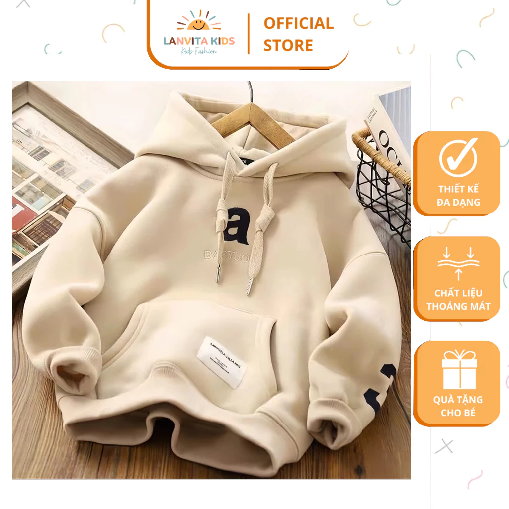 Áo Hoodie Bé Trai Bé Gái Chữ A In Số 3 Tay Dài, Chất Nỉ Bông Ấm Áp Mùa Đông, Thời Trang Trẻ Em 9–45kg