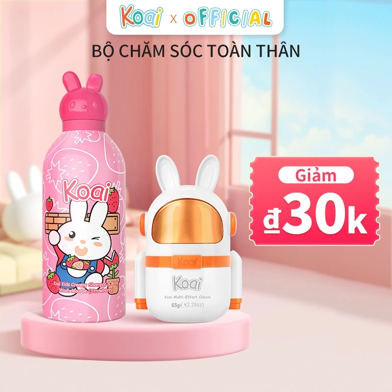 Koai BỘ CHĂM SÓC TOÀN THÂN Sữa tắm gội tạo bọt cho bé 350ml Kem dưỡng ẩm trẻ em 65g