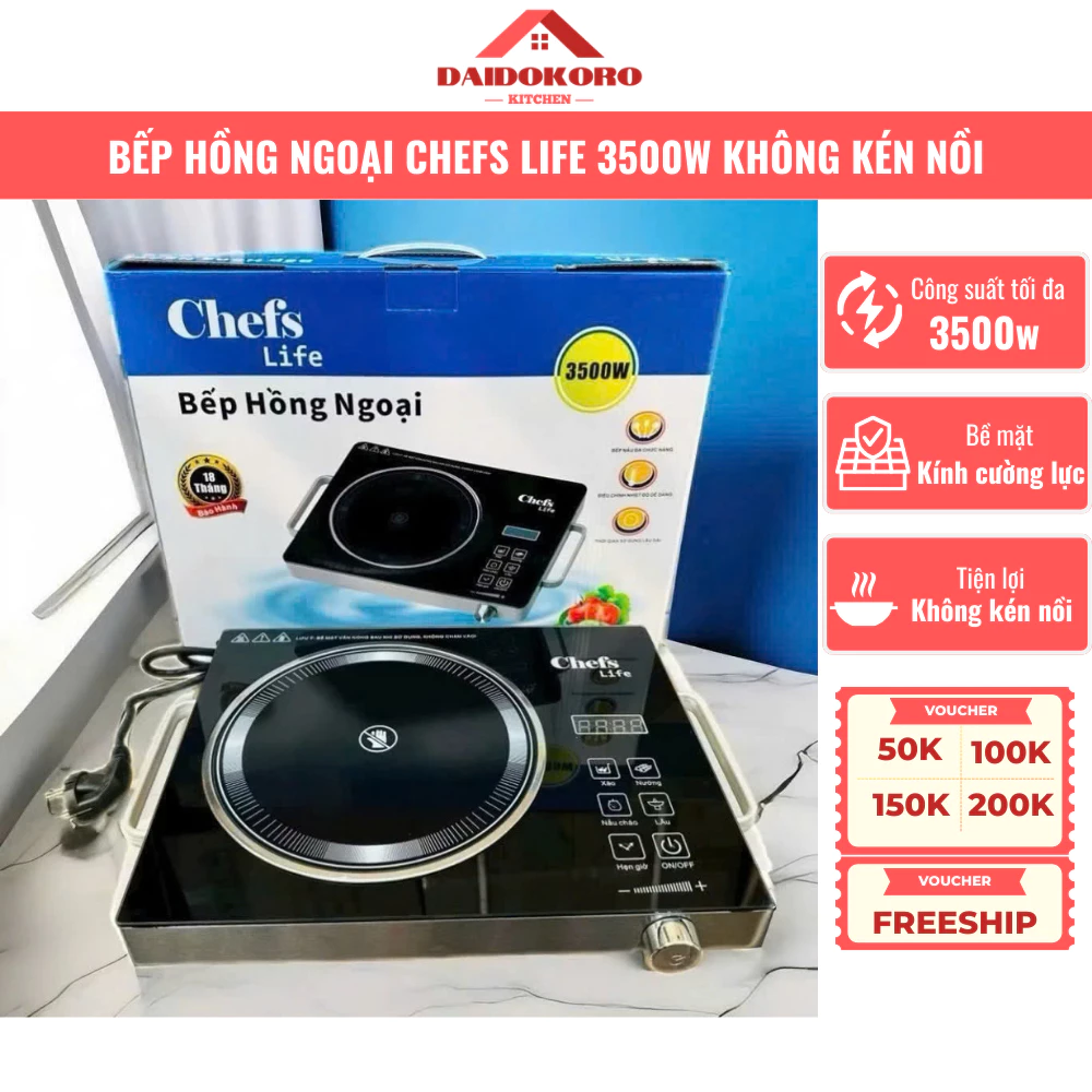 Bếp Hồng Ngoại Cao Cấp VOVI CHEFS 3500w Cảm ứng, Dùng Được Các Loại Nồi Inox, Thủy Tinh, Gang, Chảo