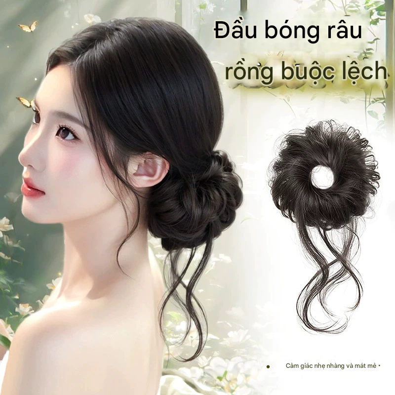 🌸 Tóc Giả Búi Tròn Nữ – Kiểu Cổ Trang Hoa Đ ào, Tóc Giả Dạng Búi Lười New Chinese Style
