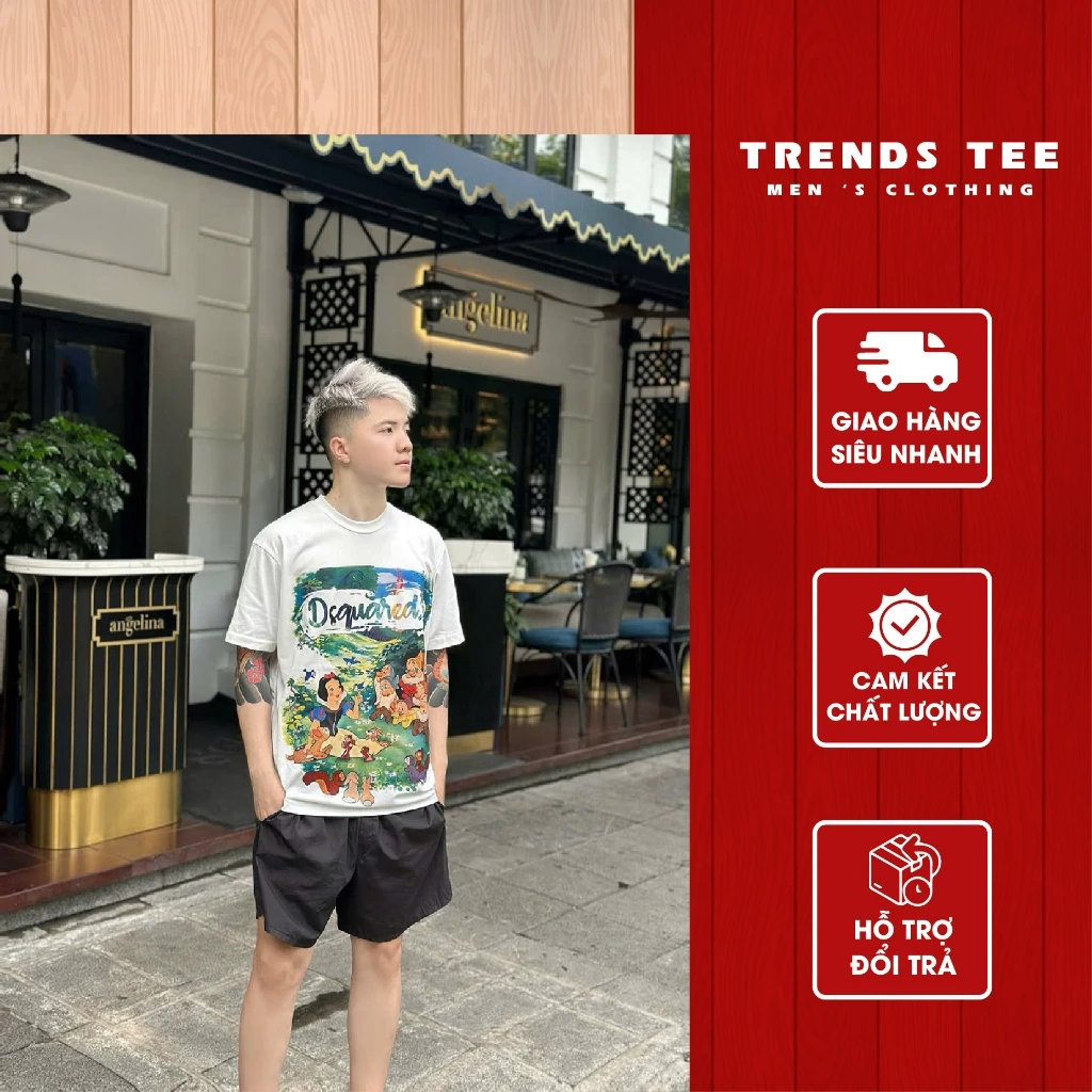 Áo Thun Nam Nữ Cotton 100% Cao Cấp 250Gsm In Hình DSQ Bạch Tuyết Form Dày Dặn Co Giãn 2 Chiều