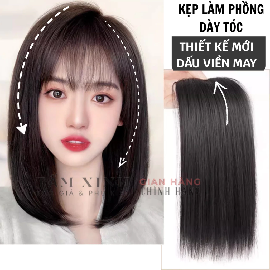 Tóc giả nữ đẹp kiểu kẹp phồng chân tóc 2 kẹp phím phồng chân tóc 2 bên