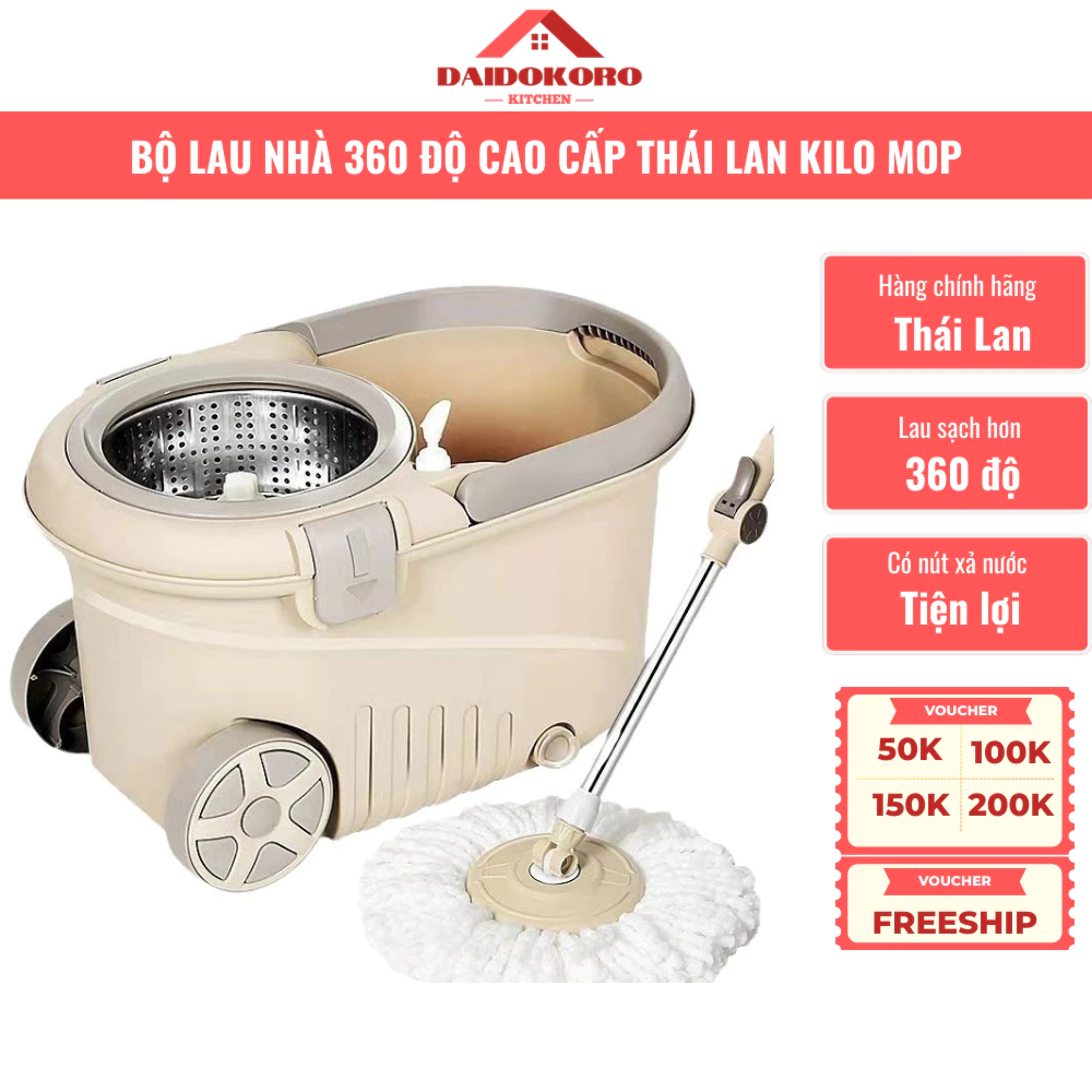 Cây Lau Nhà 360 Độ Trợ Lực Cao Cấp KILO MOP [Hàng Thái Land Chính Hãng] Tự Vắt Thông Minh