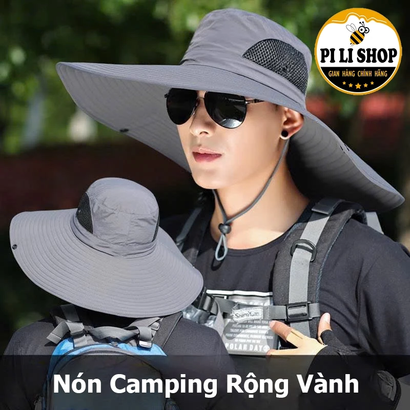 Nón rộng vành nam nữ chống nắng có vải lưới thoáng khí, Mũ vành tròn unisex có dây rút điều chỉnh