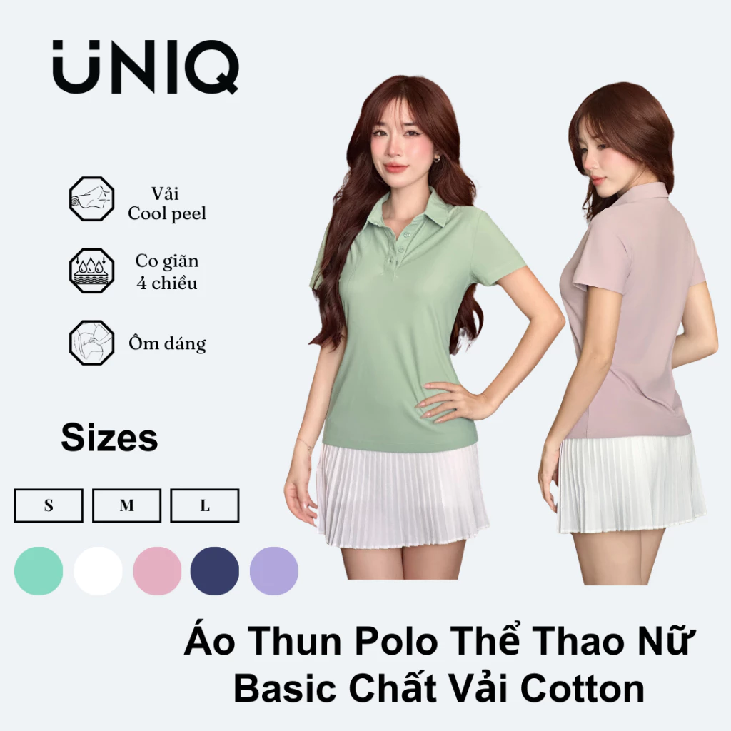 Áo Thun Polo Thể Thao Nữ UNIQ Basic Chất Vải Cotton Mềm Mịn In Logo