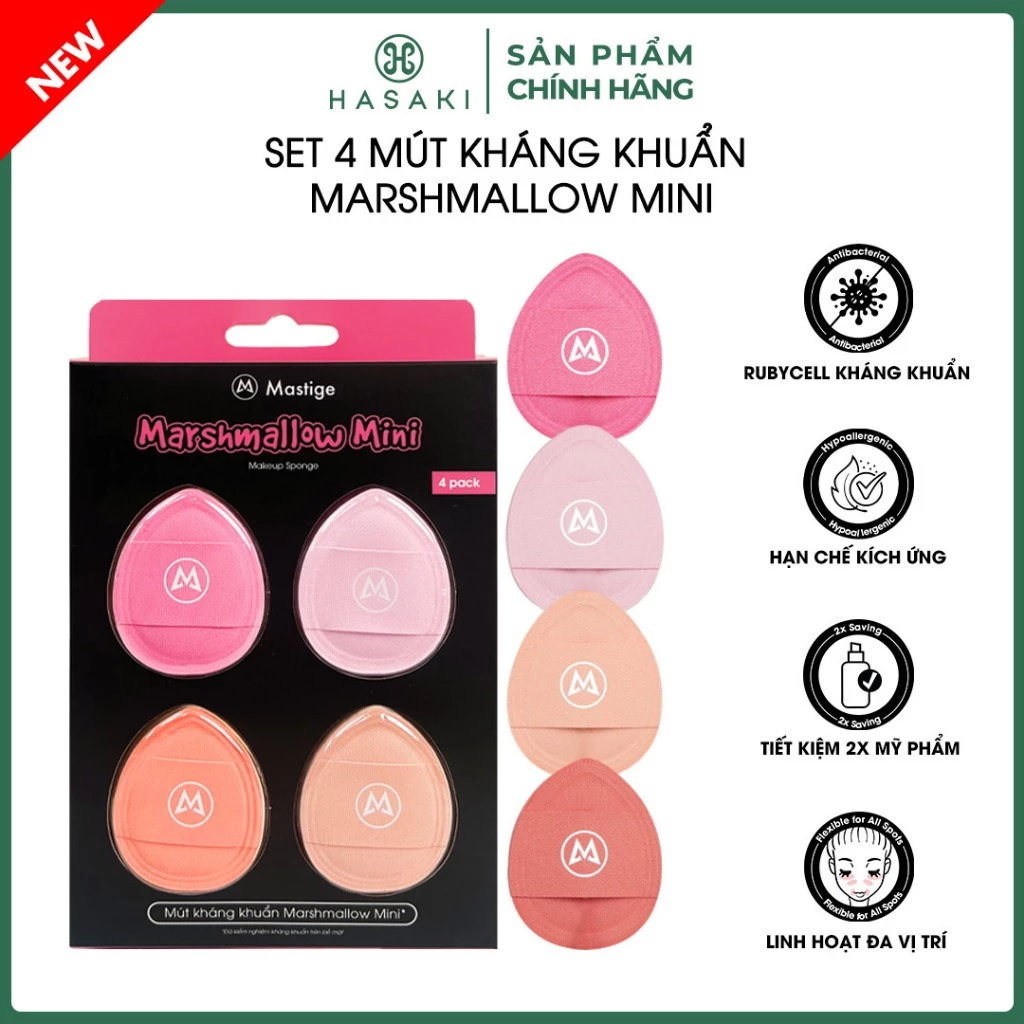 Set Mút Trang Điểm Kháng Khuẩn Mastige Marshmallow Mini Antibacterial Mini Marshmallow Hasaki Sản Phẩm Chính Hãng