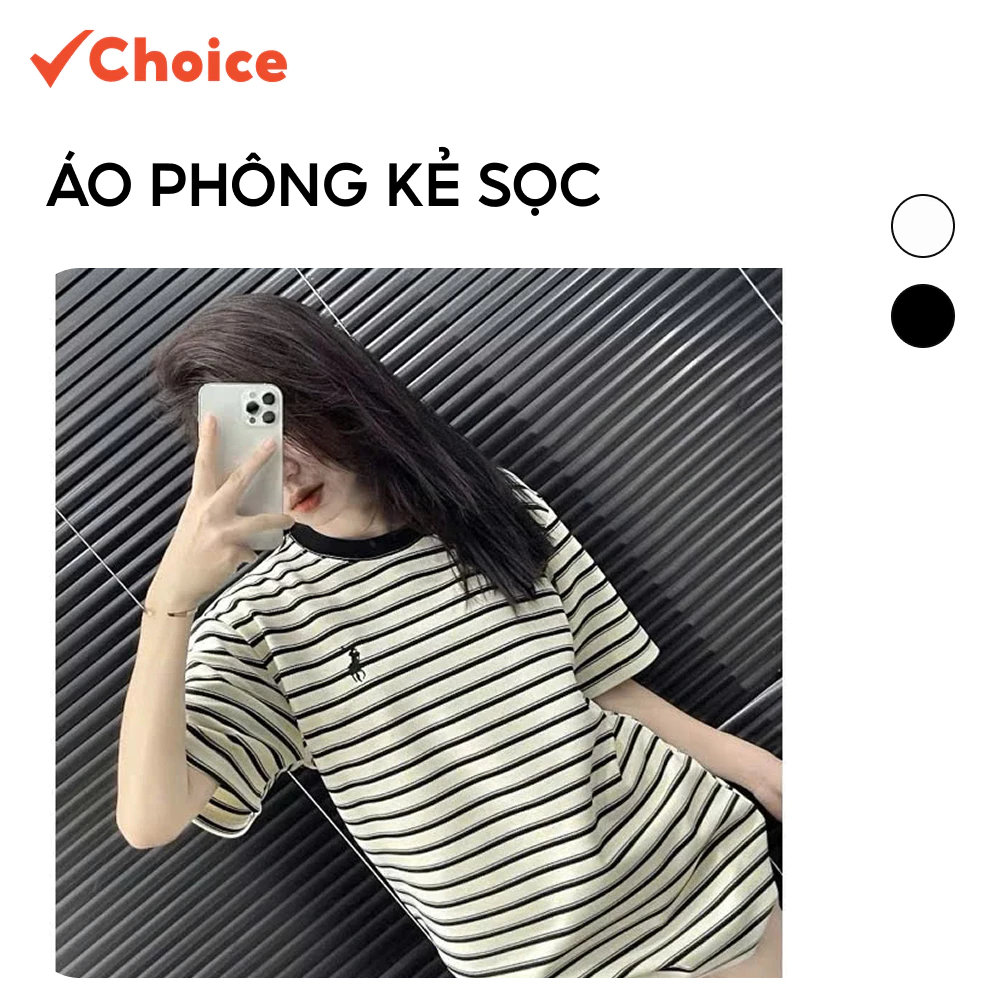 [Choice] Áo Phông Kẻ Thêu FA1-0019-34 Dáng Rộng, Cộc Tay