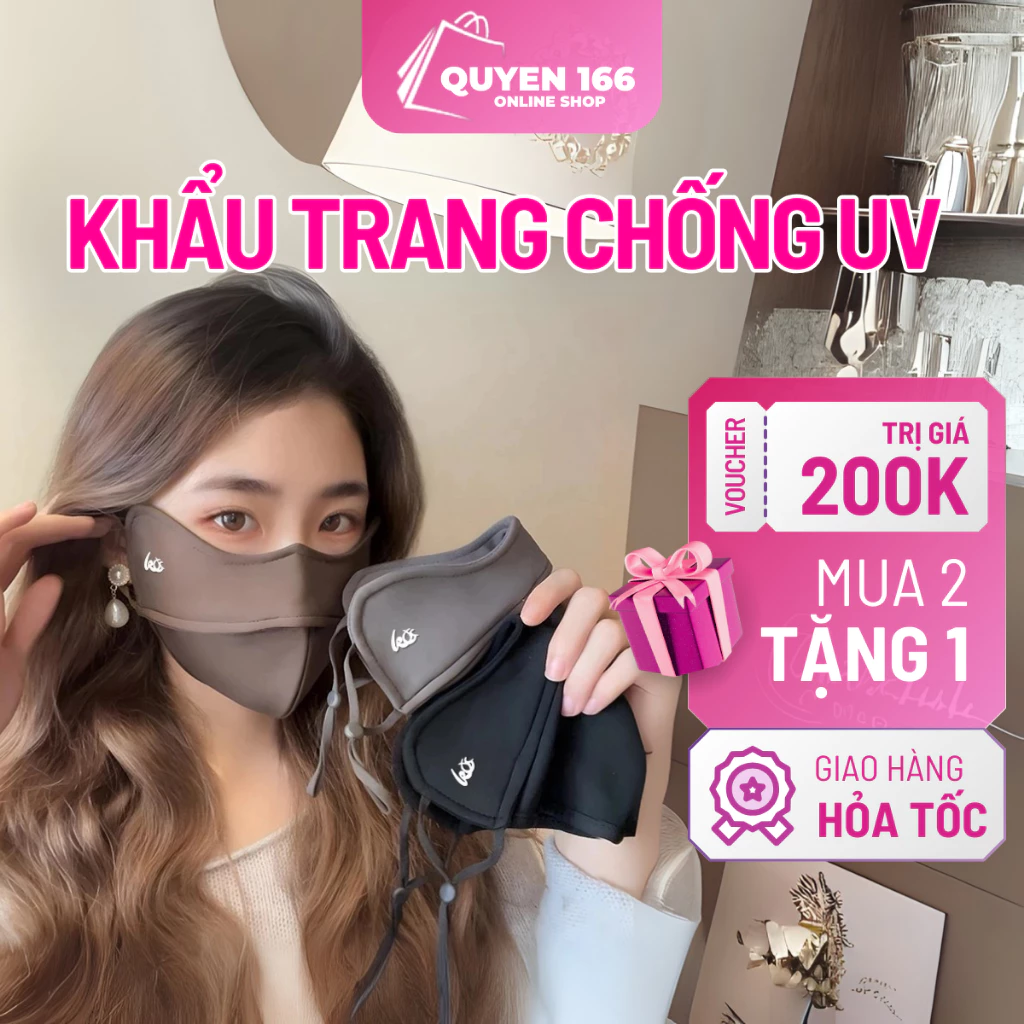 Khẩu Trang Chống Nắng UPF 50+ 5D, Chống 99% Tia UV, Nylon Cao Cấp Lót Nhung Giữ Ấm