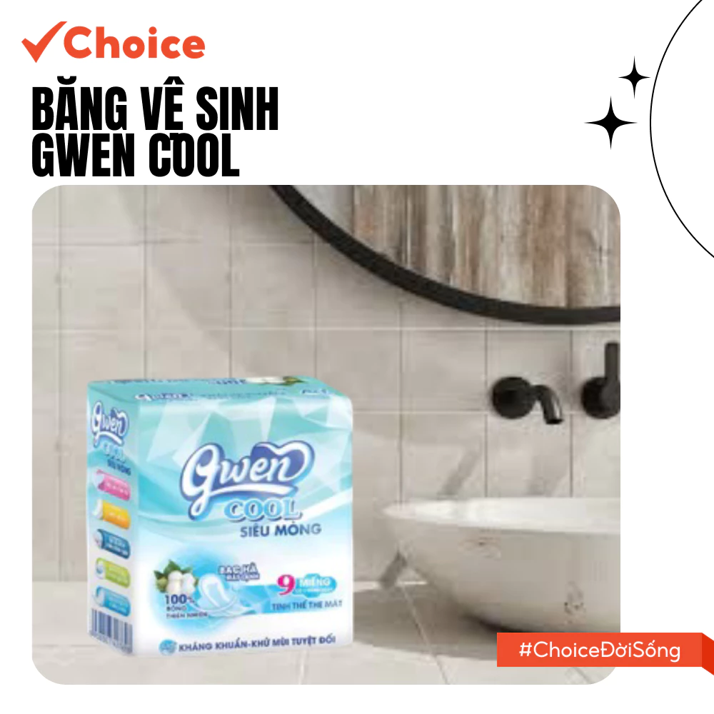 [Choice] Băng vệ sinh GWEN COOl Enter Việt Nam FM1-0676-5 9 miếng, BVS ban ngày, có cánh,24cm
