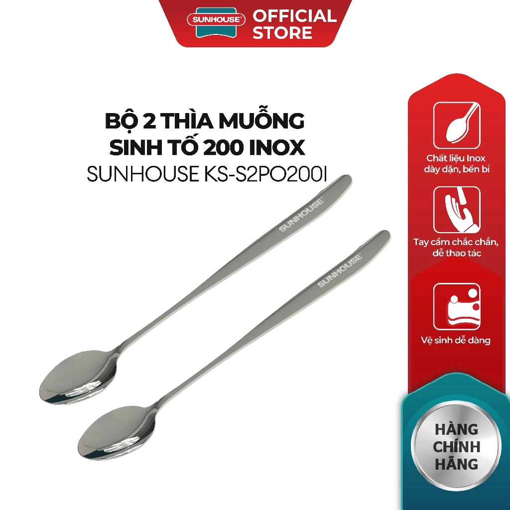 Bộ 2 Thìa muỗng sinh tố 200 inox Sunhouse KS-S2PO200I - Inox chống gỉ dày dặn - Tay cầm chắc chắn - Dễ làm sạch