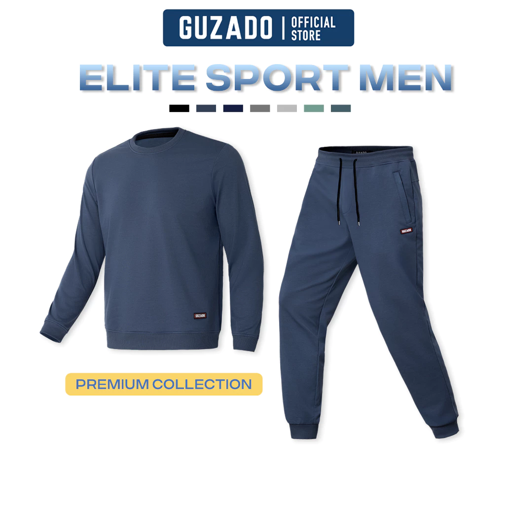 [TẶNG TẤT] Bộ Thể Thao Nam Chất Nỉ GUZADO Áo Phối Quần Cạp Chun Co Giãn,Mềm Mại,Giữ Nhiệt Tốt GBN01