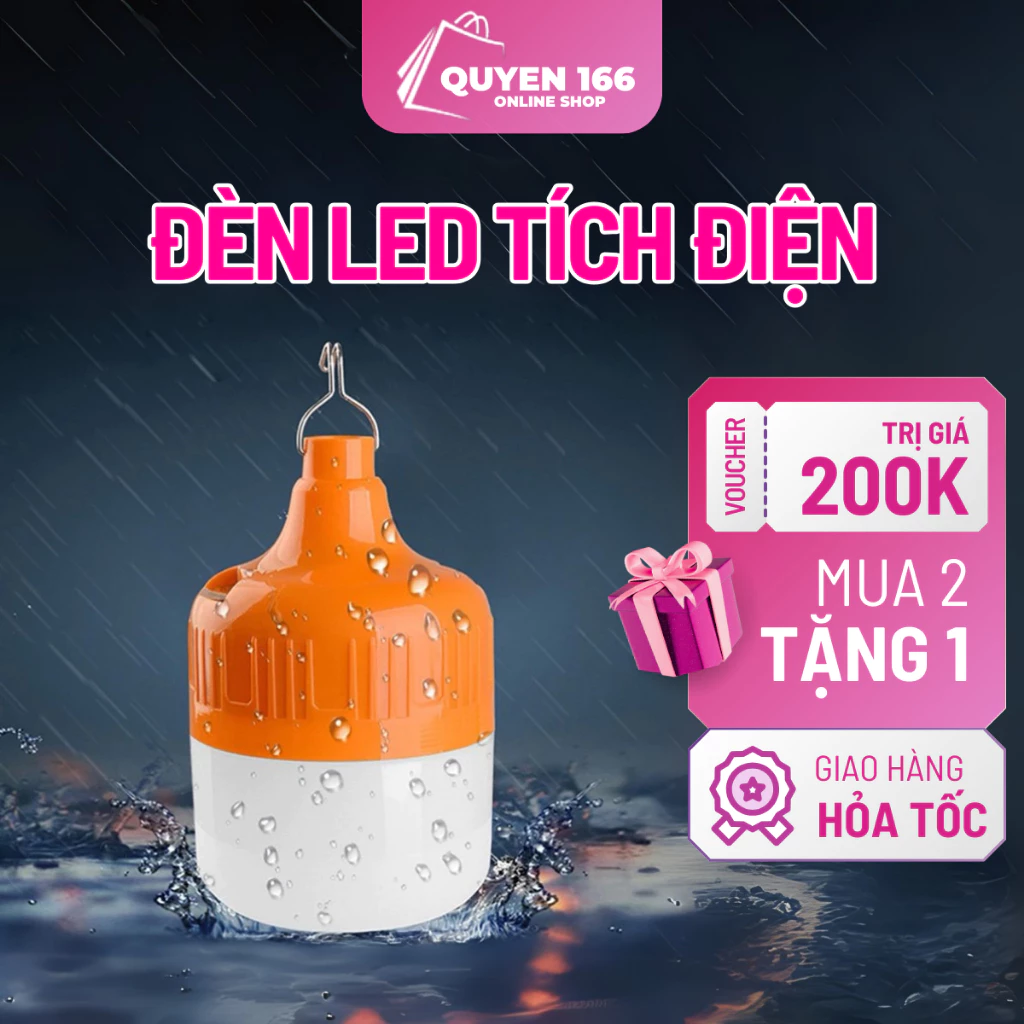 Bóng Đèn Tích Điện Siêu Sáng, Đèn Led Tích Điện 200W, 300W, 500W 2 Pin Tích 6-8h Liên Tục