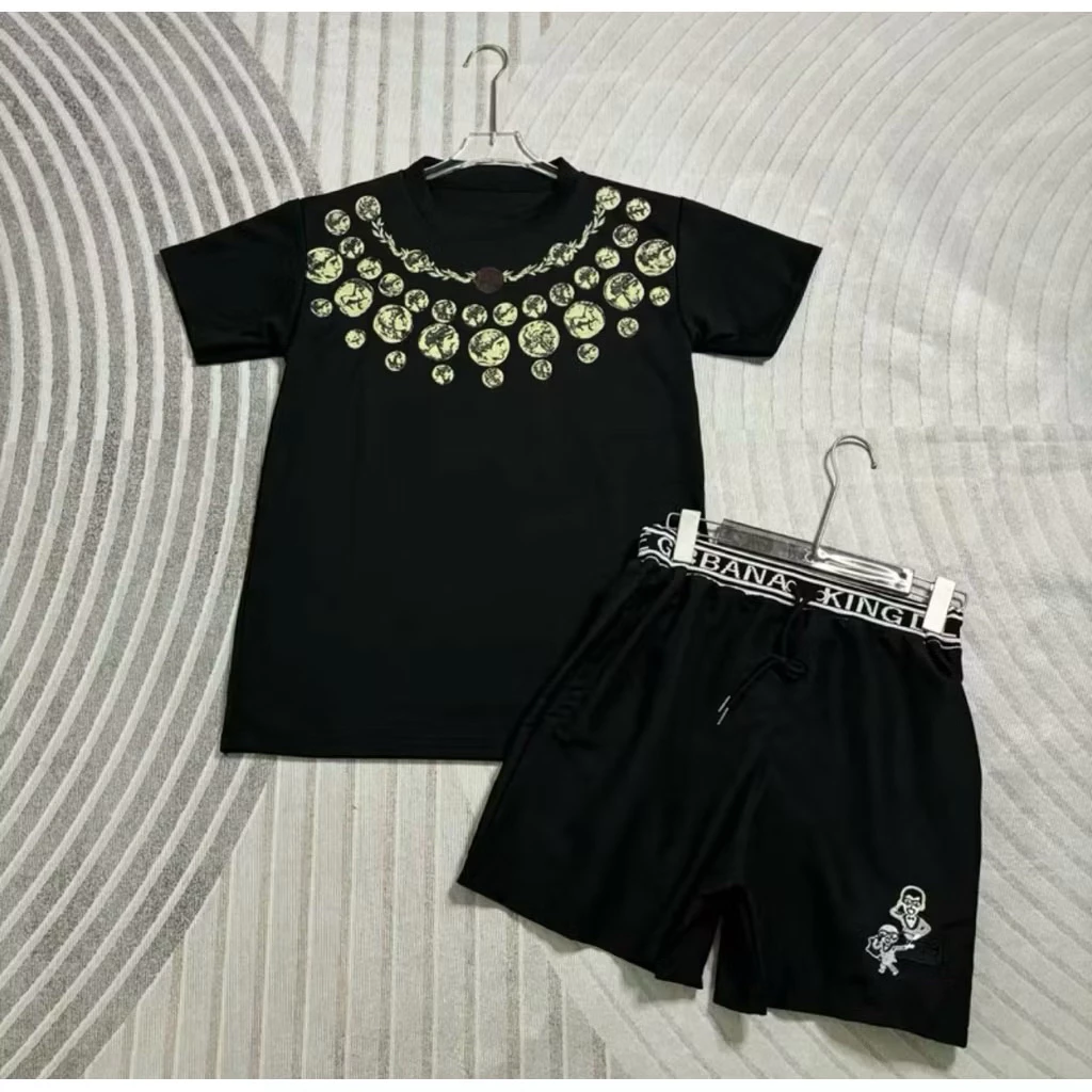 bộ cộc nam áo đồng xu phối quần short thêu Dcel chất thun lạnh dành cho nam nữ from dáng unisex