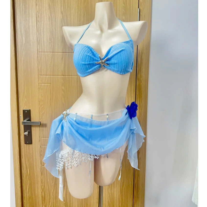 Set Bikini set đi biển 3 món Áo buộc dây đính SAO BIỂN quần tam giác kèm quây lanbishop LB48