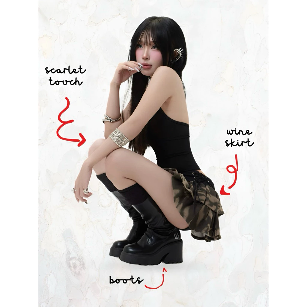 [ 𝐊𝐈𝐙𝐀 𝐖𝐀𝐘 ]  Set áo hai dây kiểu yếm đen và chân váy rằn loang By Daneji
