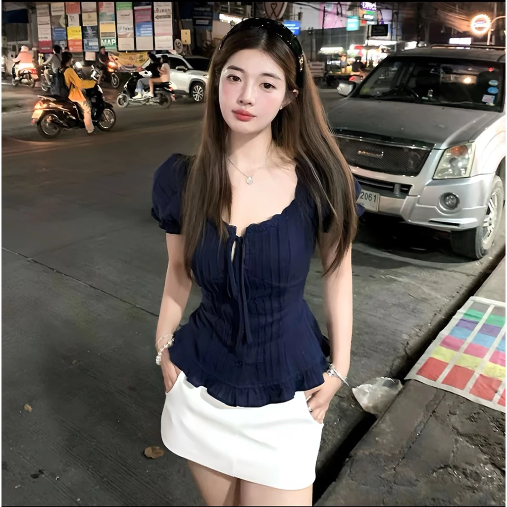 Áo Sơ Mi Xanh Than,Áo Kiểu Nữ Tôn Dáng Đi Chơi, Đi Học Dễ Phối Đồ Phong Cách Nhẹ Nhàng Nữ Tính- XM Minh Phúc
