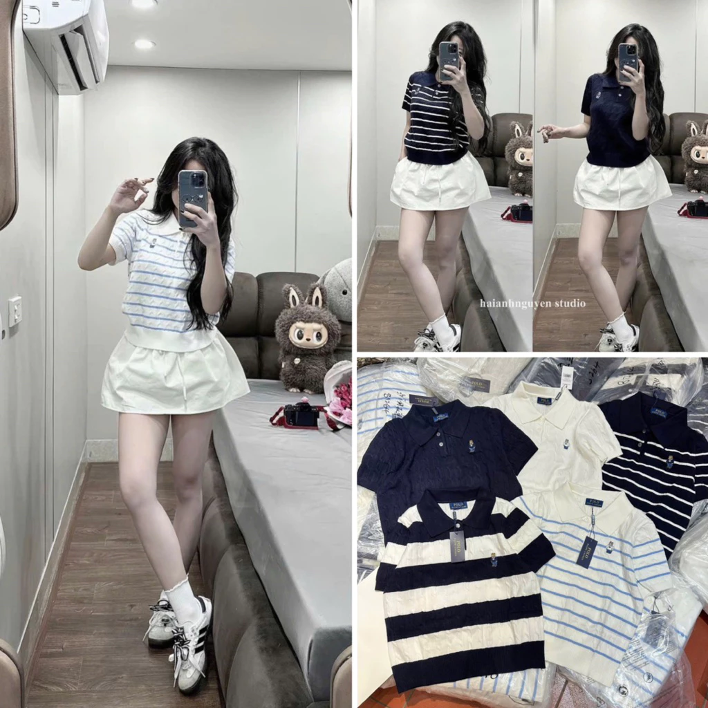 [HÀNG SẴN] Áo len GẤU POLO cộc tay hàng đẹp dày dặn