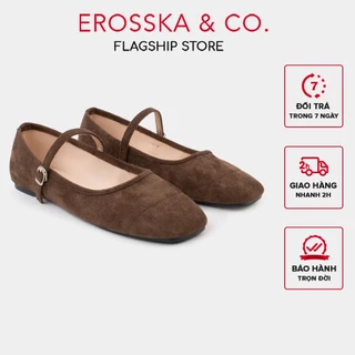 [EROSSKA] - Giày búp bê nữ quai ngang phối khóa basic cao 1cm màu nâu đậm - EL094