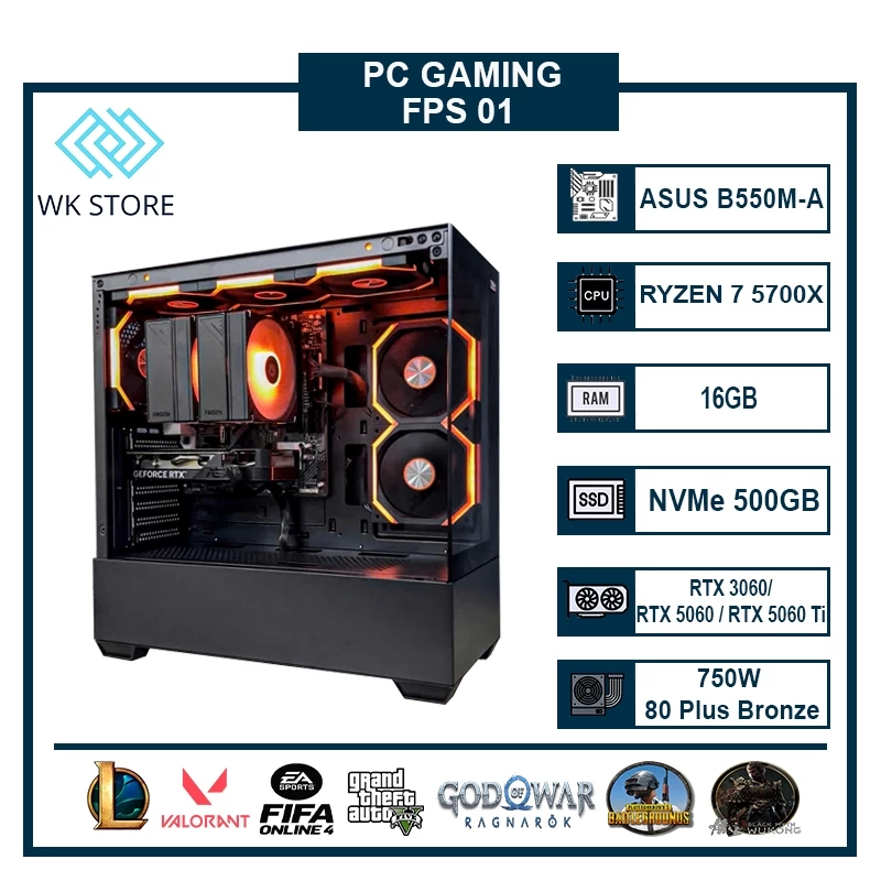 PC Gaming FPS 01 | Ryzen 7 5700X, 16GB Ram, VGA RTX 3060 / 5060 / 5060 Ti 16GB Mới BH 36T