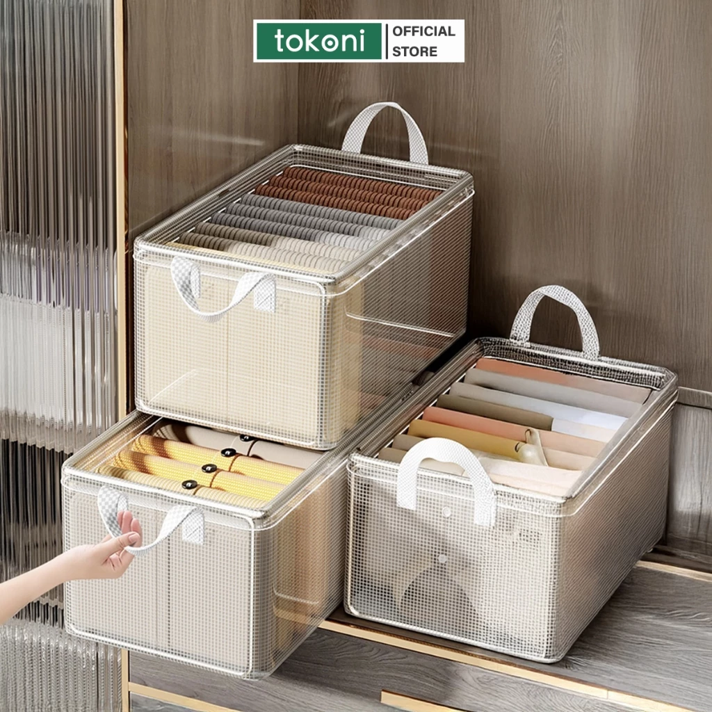 Hộp Đựng Quần Áo Khung Thép Trong Suốt JYoohome Túi Vải Đựng Đồ Gấp Gọn Giỏ Quần Áo Đa Năng