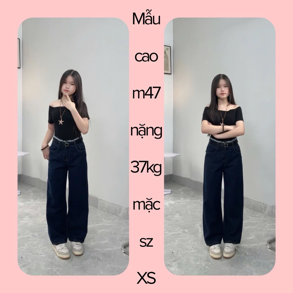 (SUÔNG NẤM LÙN) QUẦN JEANS NỮ ỐNG SUÔNG MÀU ĐẬM PHỐI REN CẠP QUẦN  ( mẫu mới 2025 ) nhận đơn từ m42-m52
