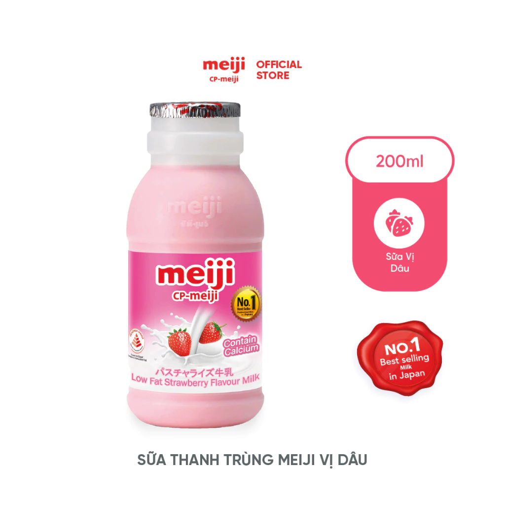 [Quà tặng không bán] Date ngắn l Sữa thanh trùng Meiji vị dâu 200ml