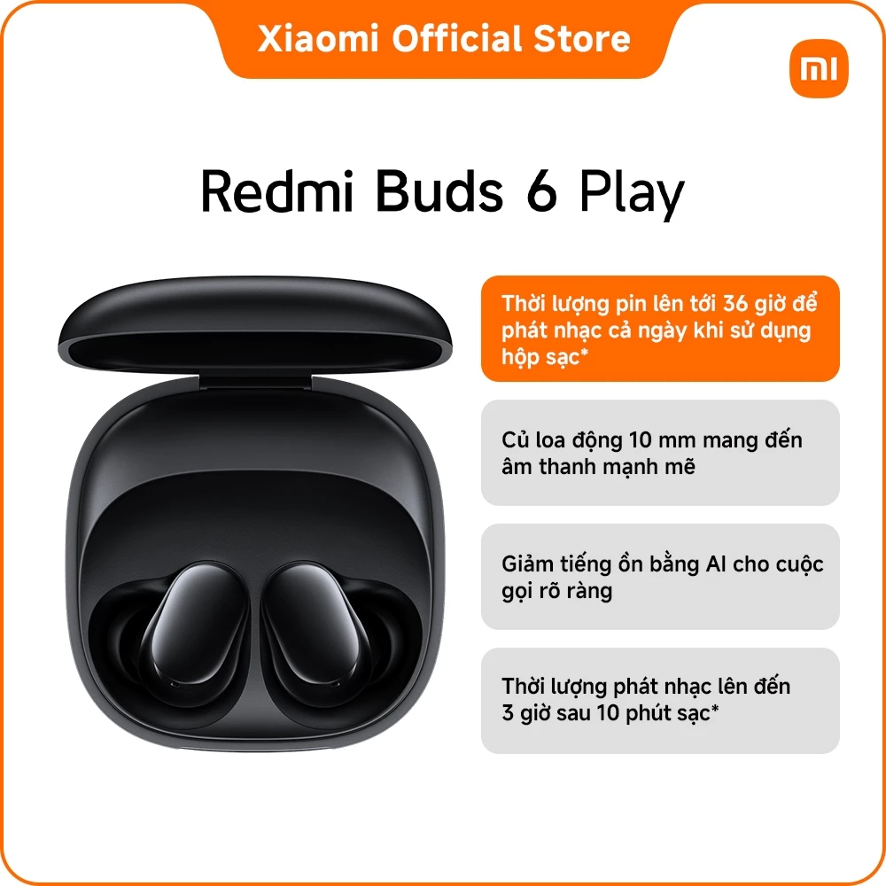 Tai nghe Bluetooth Redmi Buds 6 Play | Thời lượng pin lên tới 36 giờ | Củ loa động 10 mm mang đến âm thanh mạnh mẽ