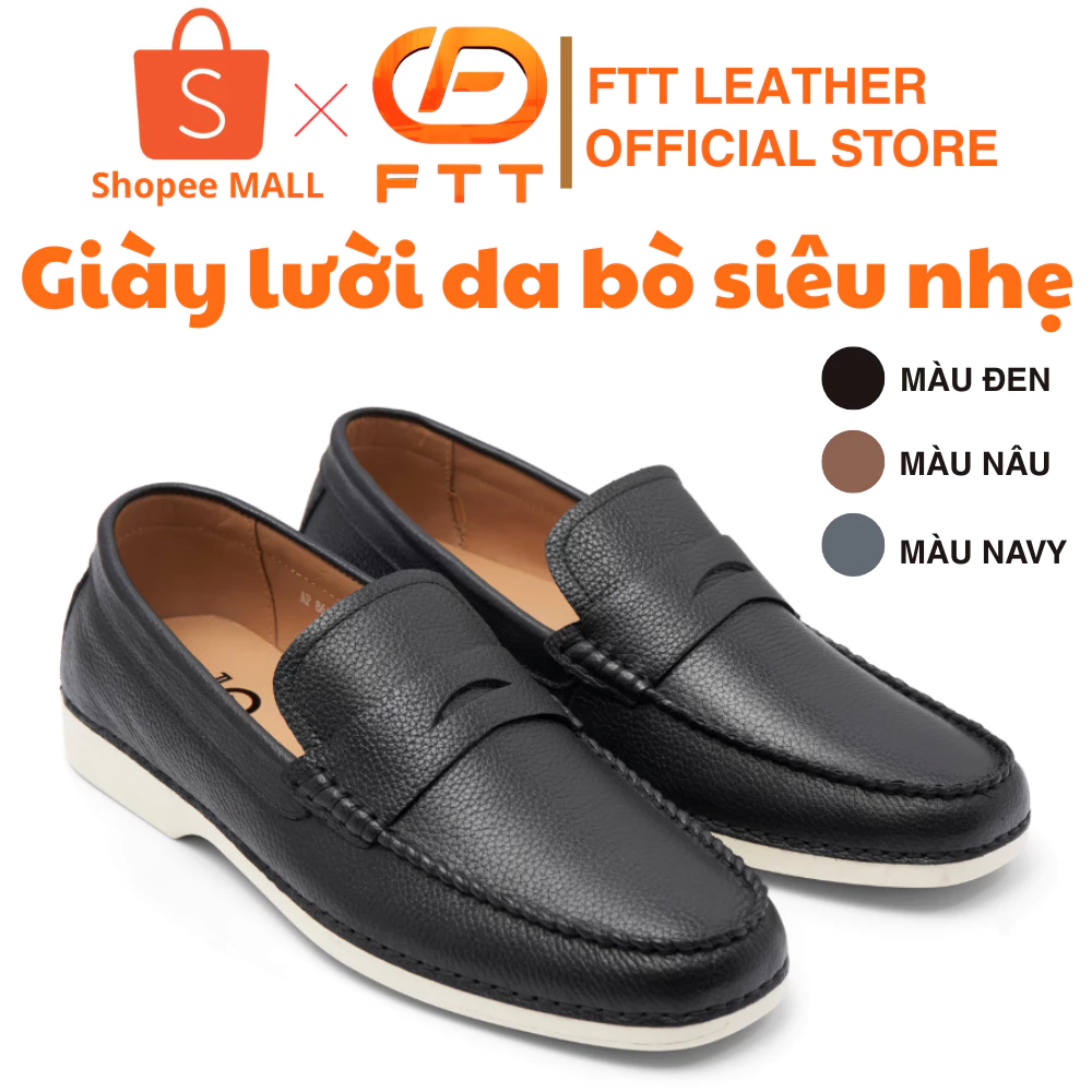 Giày lười Penny Loafer nam da bò vân hạt cao cấp FTT Leather đế siêu nhẹ hạn chế trơn trượt F864