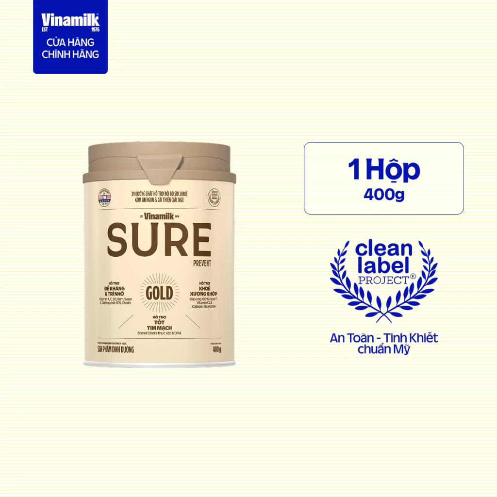 Hộp Sữa bột cho người lớn tuổi Vinamilk Sure Prevent Gold Hộp thiếc 400g