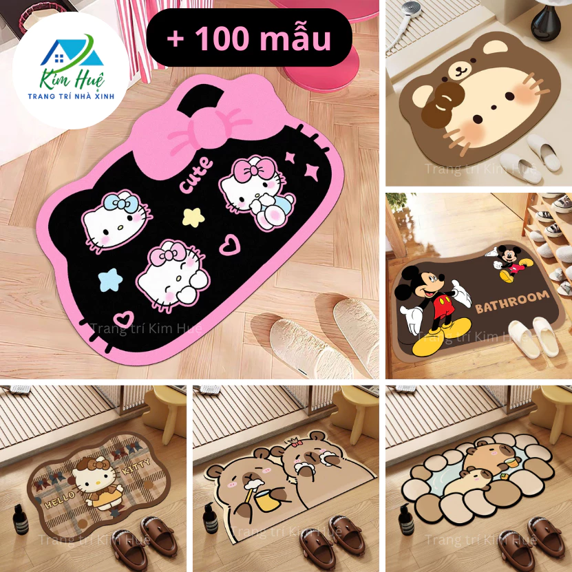 Thảm chùi chân hello kitty, capybara 40x60cm, đế chống trơn trượt - Trang trí Kim Huệ X01