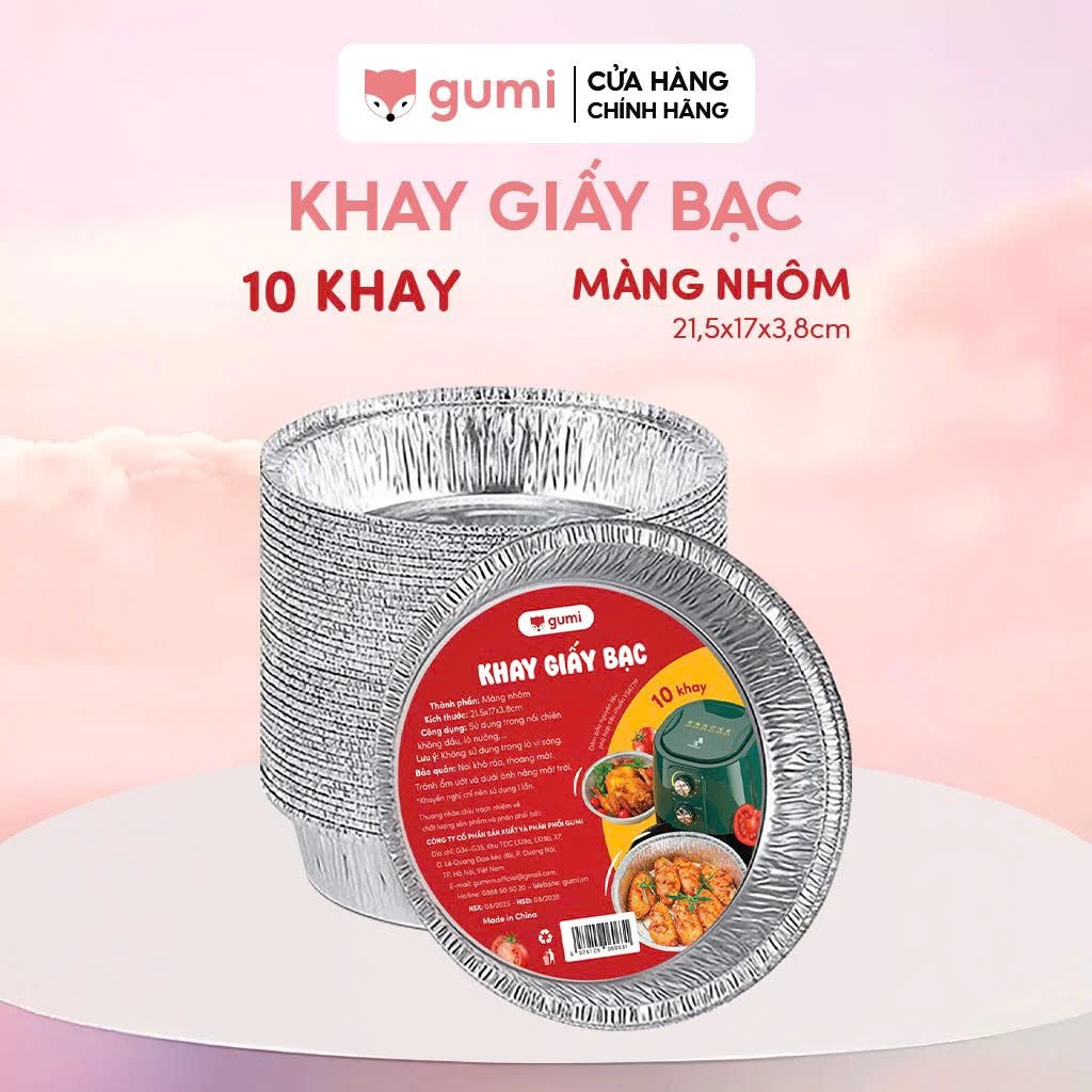 Combo Khay Giấy Bạc Gumi Lót Nồi Chiên Không Dầu, Lò Nướng - Khuôn Đĩa Nhôm Đựng Thức Ăn, Thực Phẩm