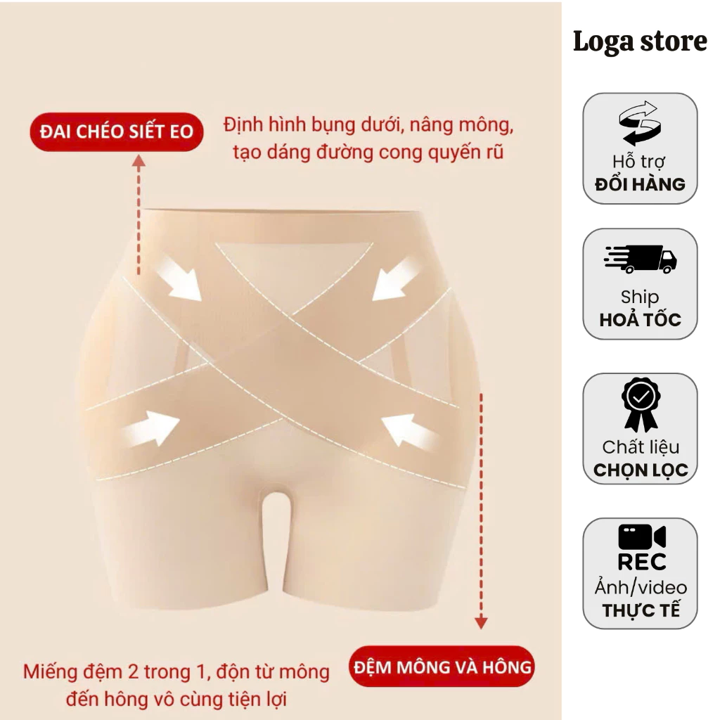 Quần Độn Mông Và Hông, Quần Nâng Mông Siết Eo Chất Liệu Su Đúc Không Lộ Viền Logastore_L61