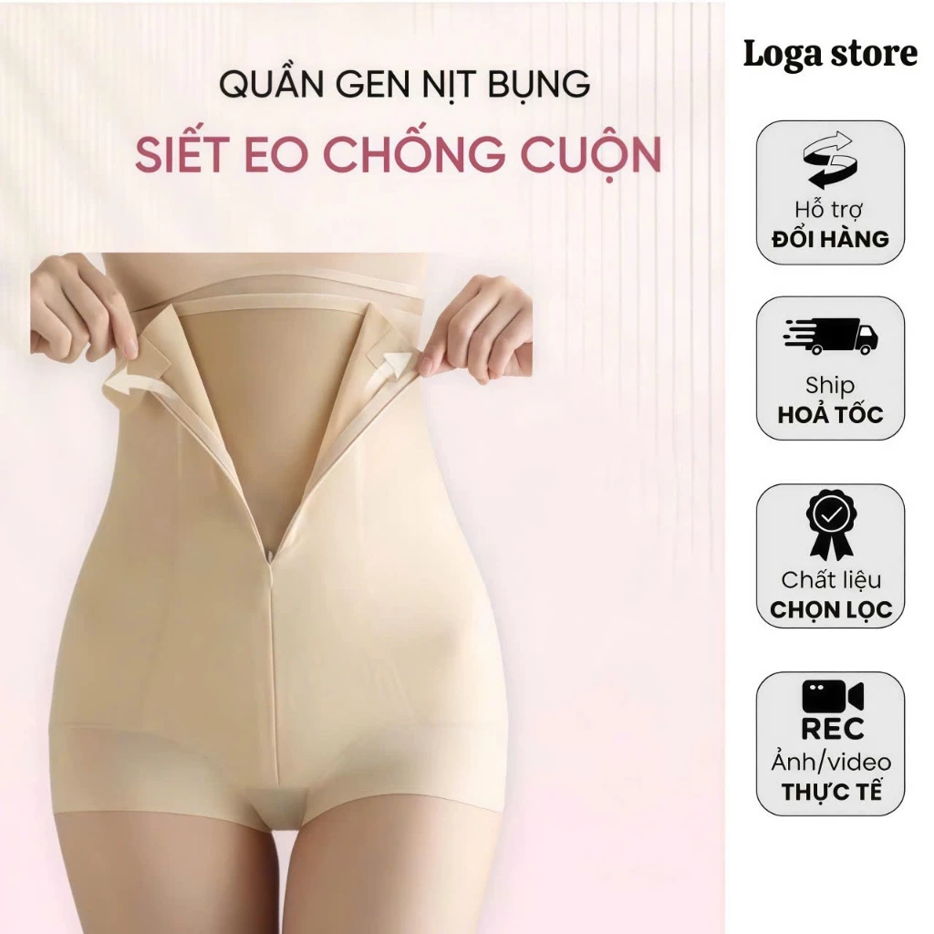 Quần Gen Nịt Bụng Siết Eo Chống Cuộn, Quần Định Hình Có Khóa Kéo Và Khóa Cài Logastore_L62