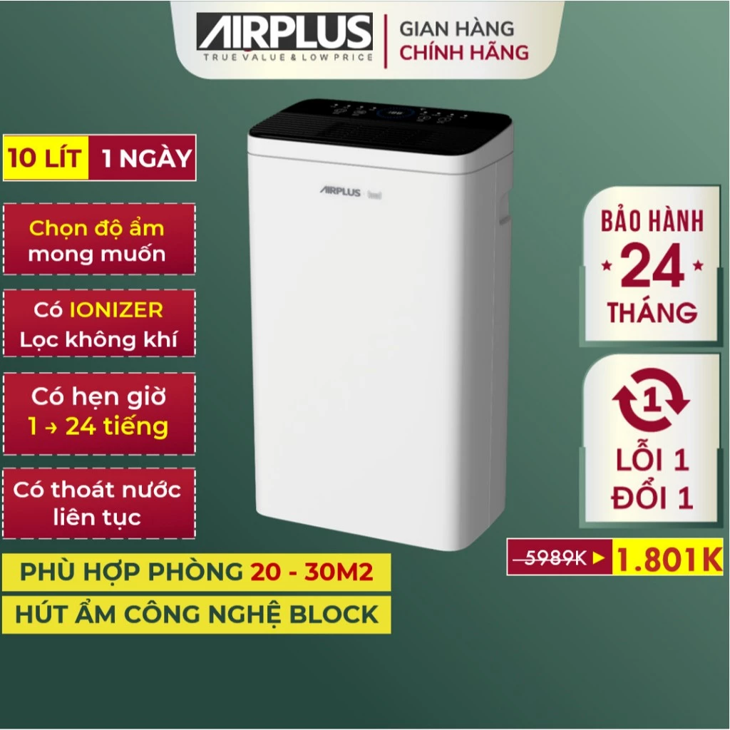 Máy hút ẩm gia đình AIRPLUS AP10-2010EW kết hợp hỗ trợ lọc không khí