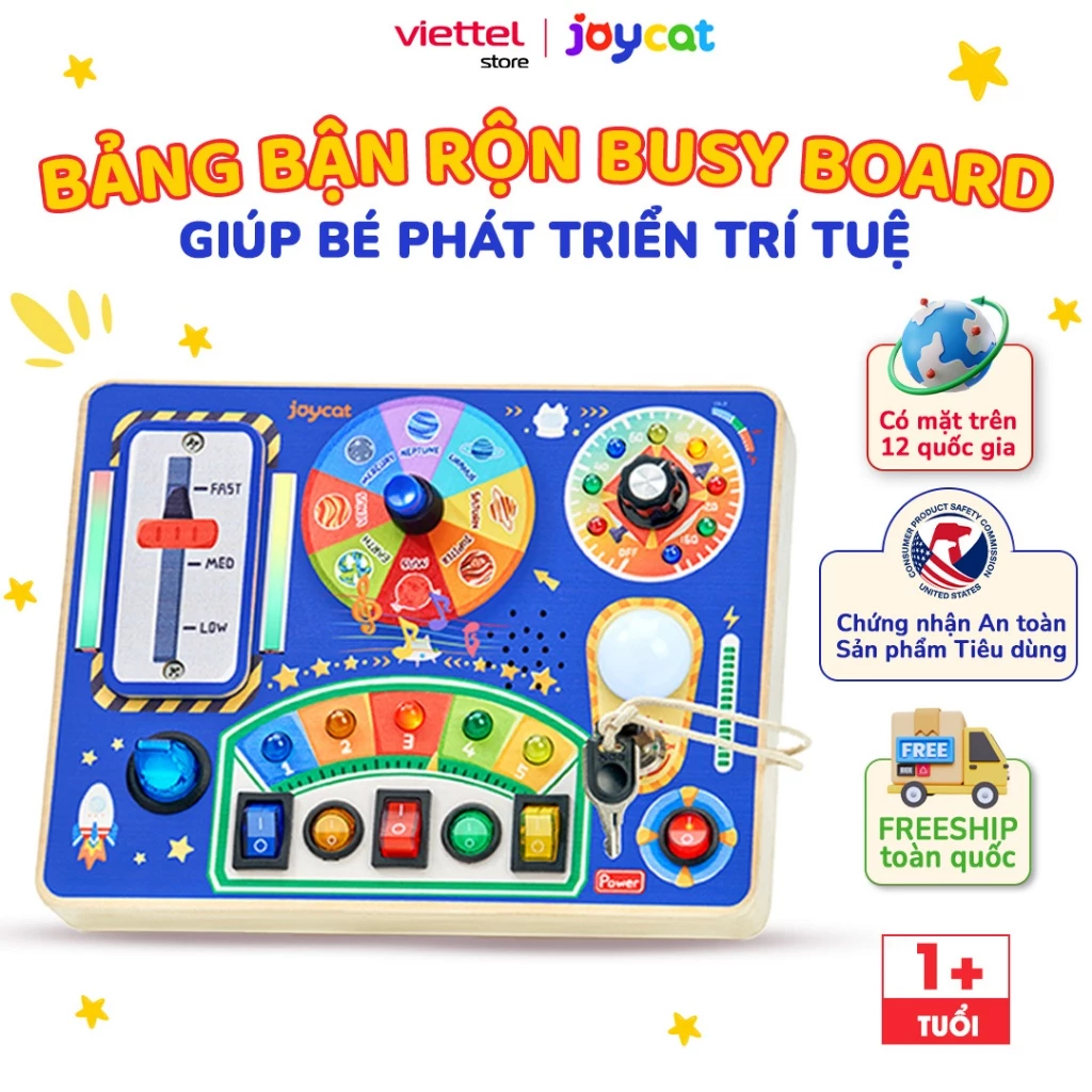Bảng Bận Rộn Busy Board Gỗ JOYCAT - Đồ Chơi Thông Minh Montessori Cho Bé Có Đèn Led, Phát Triển Trí Tuệ Kỹ Năng