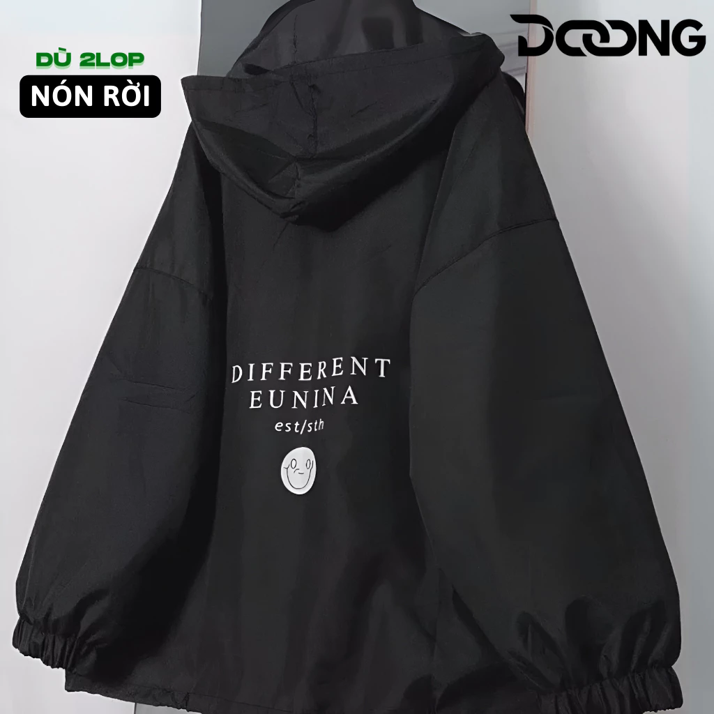 Áo Khoác Dù DIFFERENT Có Nón Chất Dù 2 Lớp Thoáng Mát KD07, Áo Jacket Unisex DOONG Nam Nữ Form Rộng Đẹp In Họa Tiết