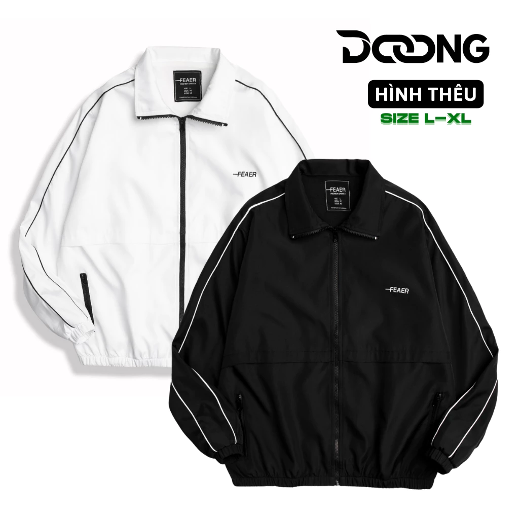 Áo Khoác Dù FEAER PHỐI SỌC Thêu Chữ Dù 2 Lớp Unisex Nam Nữ KD12, Áo Khoác Bomber Form Rộng Thể Thao DOONG