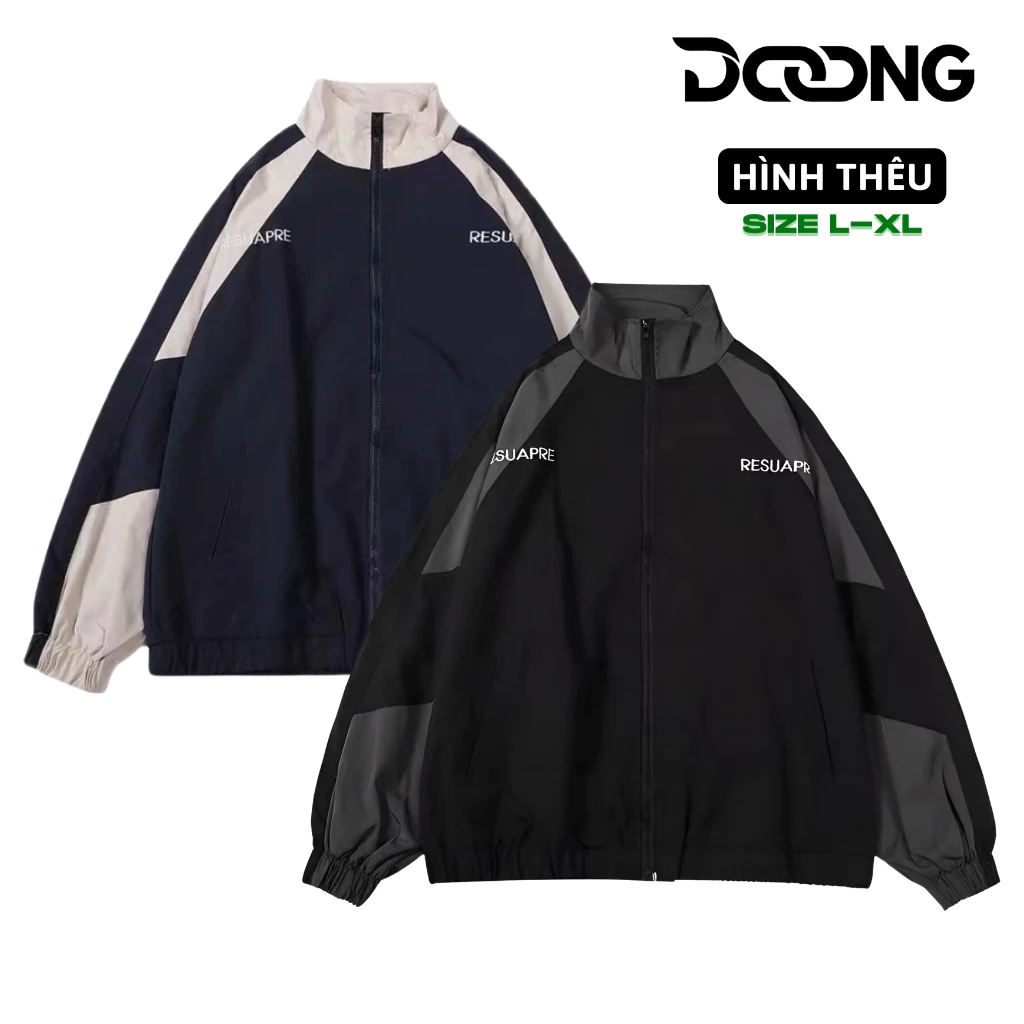 Áo Khoác Dù RESUAPRE  Unisex Nam Nữ Chất Dù 2 Lớp KD21, Áo Khoác Bomber Cổ Đứng Form Rộng Phối Thêu Chữ Ulzzang DOONG