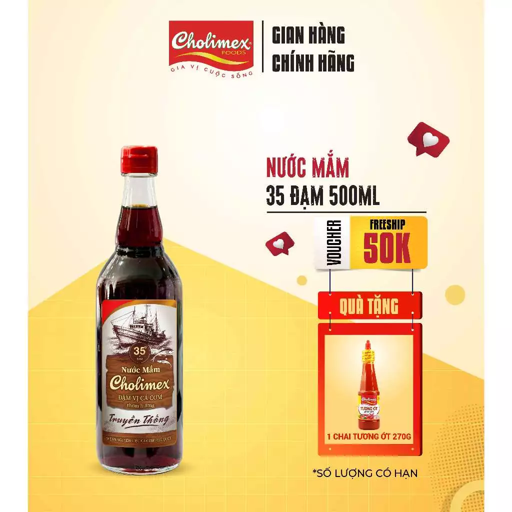 Nước mắm Cholimex 35 độ đạm 500ml – Nguyên chất, đậm đà, chai thủy tinh