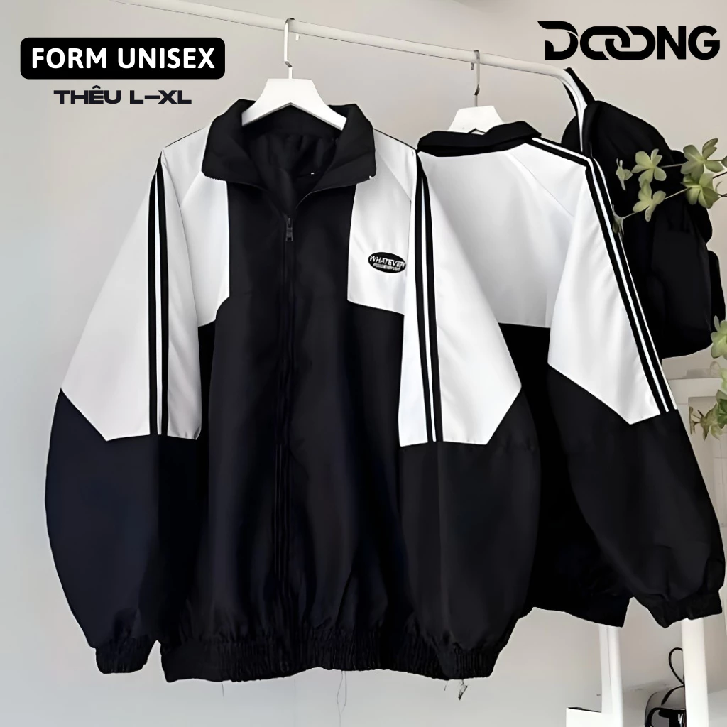 Áo Khoác Dù WHATEVER Unisex Nam Nữ Chất Dù 2 Lớp Mát KD11, Áo Khoác Bomber Form Rộng Phối Sọc Tay Thêu Logo DOONG